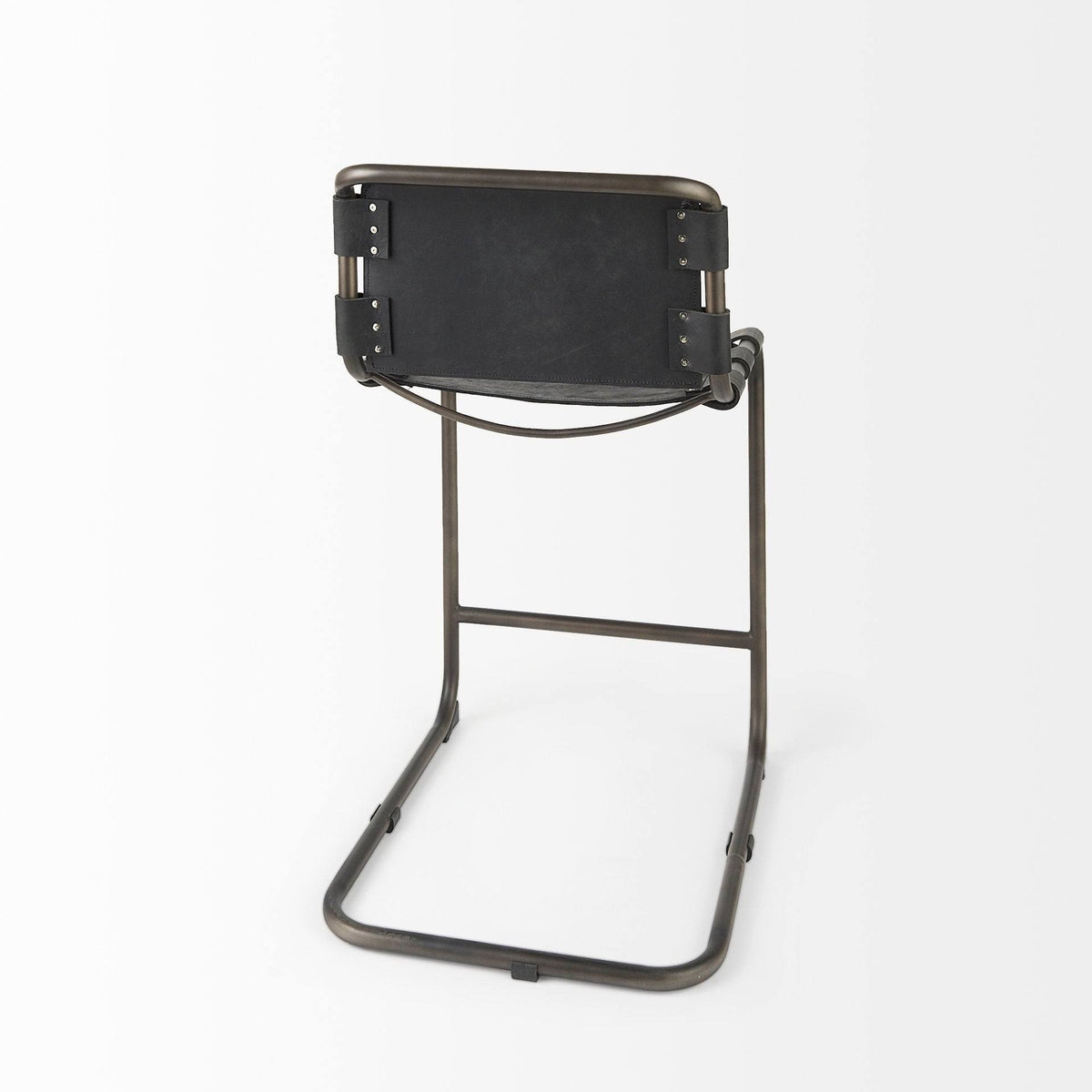 Medium Brown Leather Bar Stool with Iron Frame T814