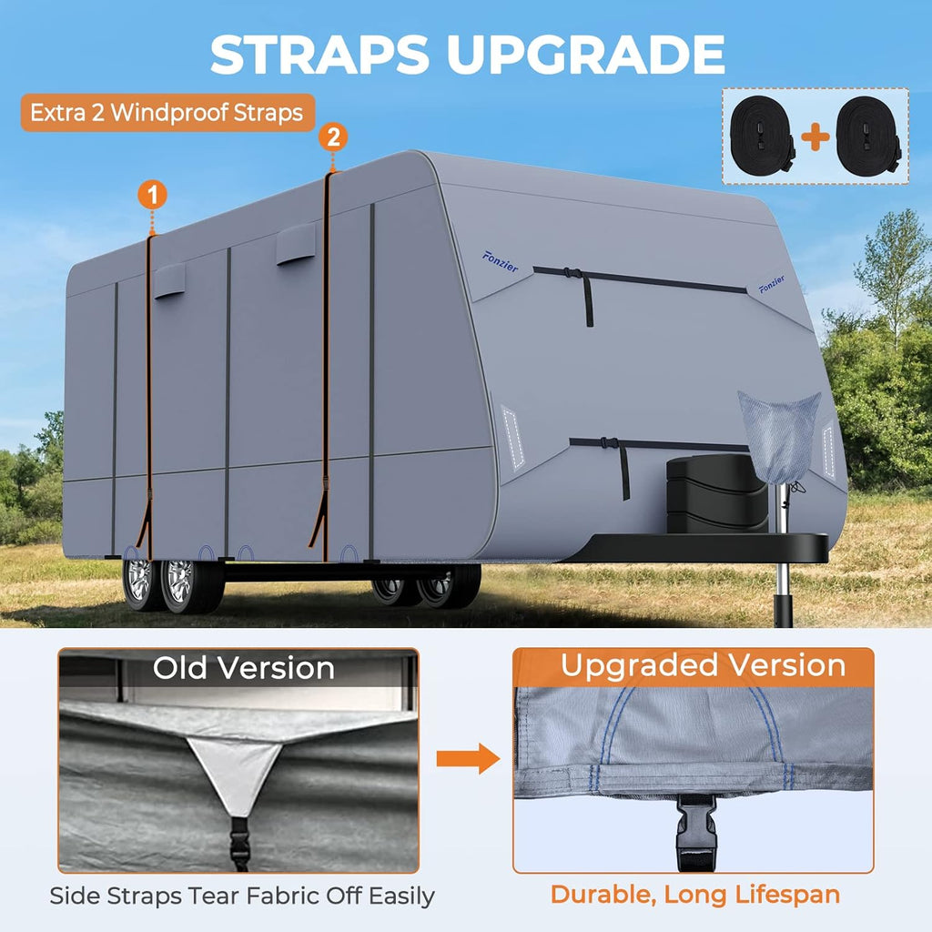 Waterproof 210D Travel Trailer RV Cover with 4 Gutter Spout Covers X40527