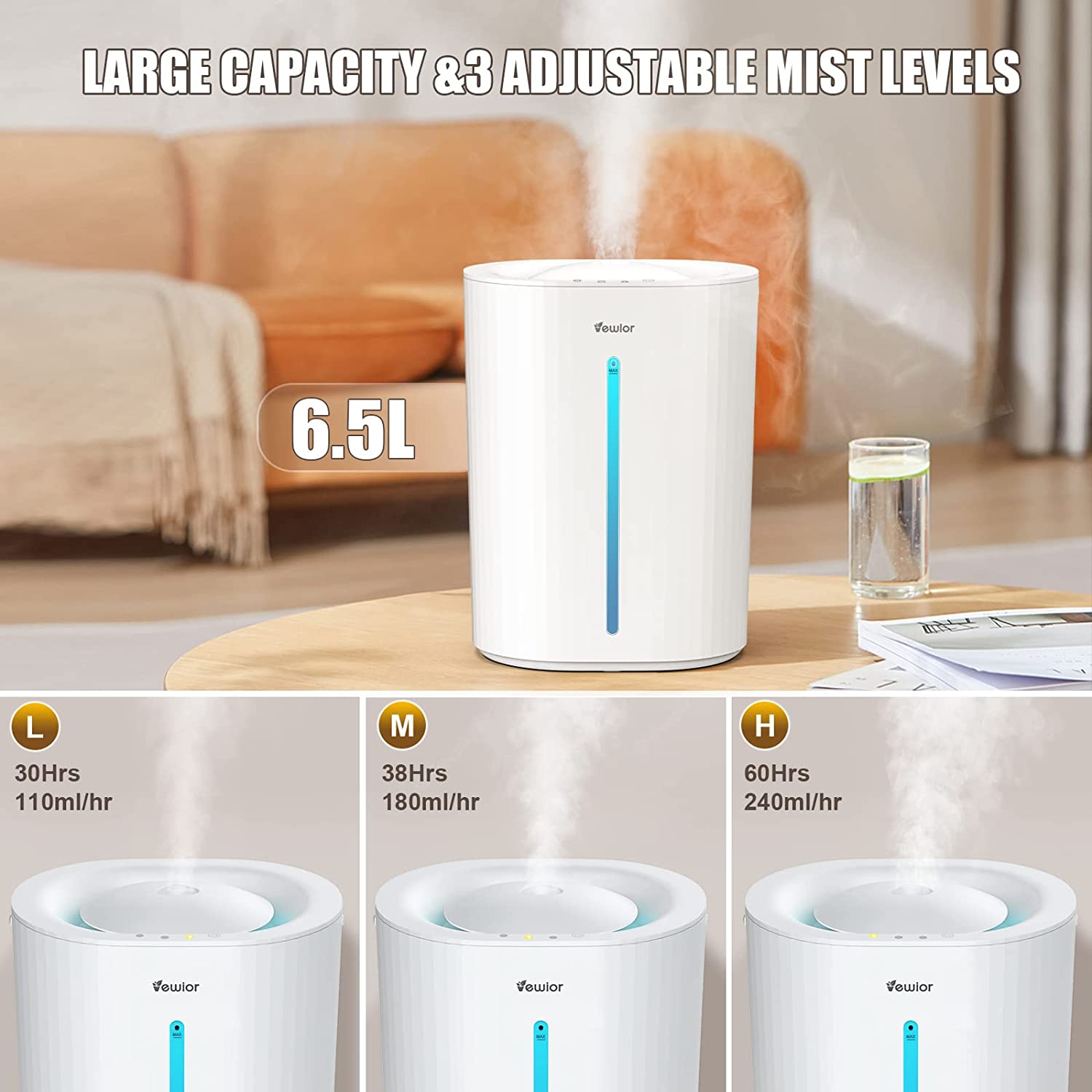 6.5L Top Fill Cool Mist Ultrasonic Humidifier N789