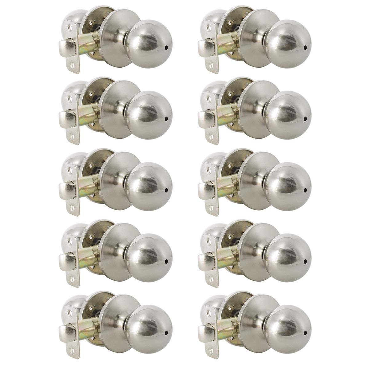 10 Pack Privacy Door Knobs with Lock, Satin Nickel F78640