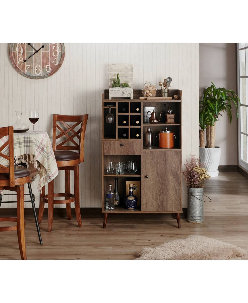 Distressed Walnut Wine Cabinet K32783