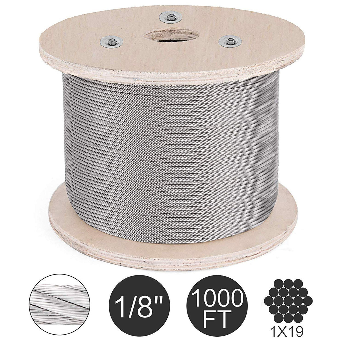 1/8 T316 Stainless Steel Cable 1x19 Wire Rope E296612