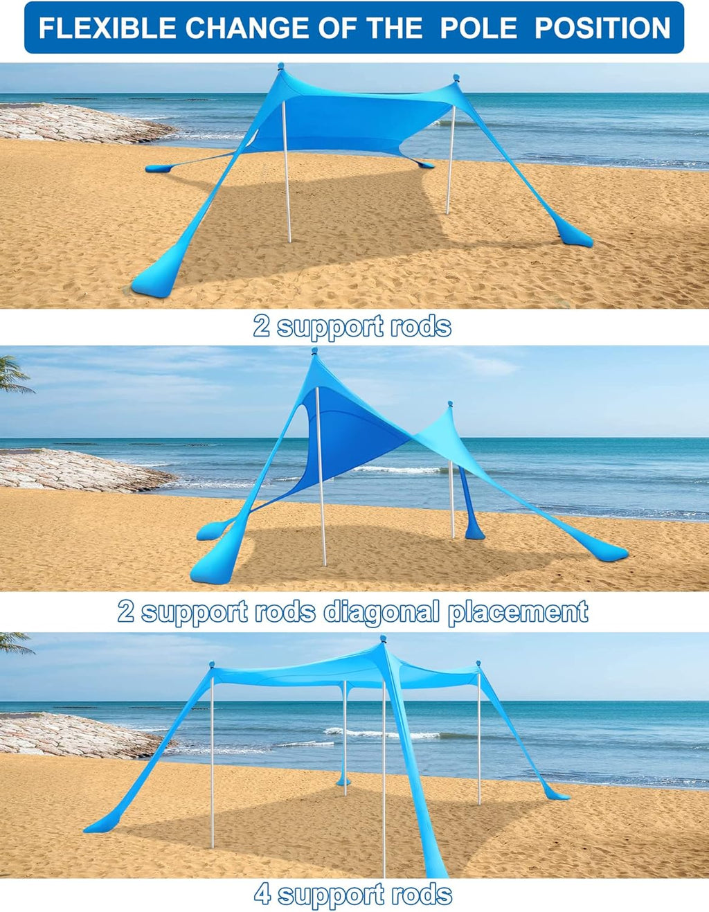 10×10FT Pop Up Beach Canopy Sun Shelter with 4 Aluminum Poles H1519