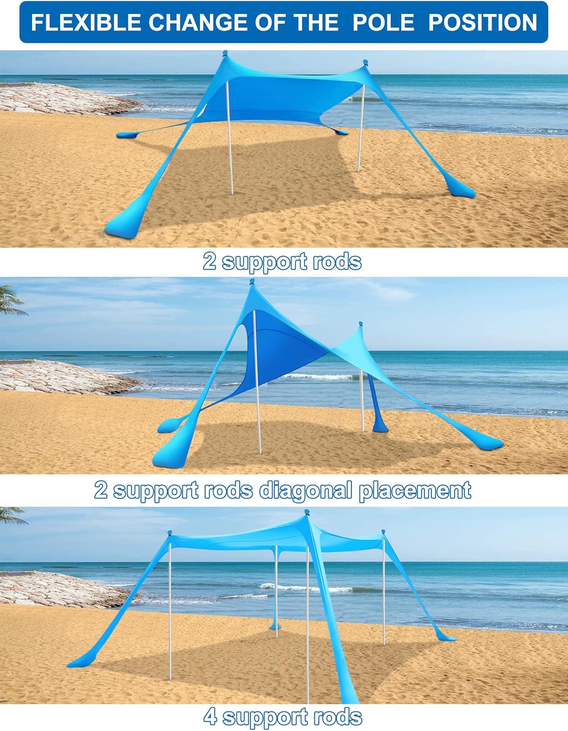 10×10FT Pop Up Beach Canopy Sun Shelter with 4 Aluminum Poles H1519