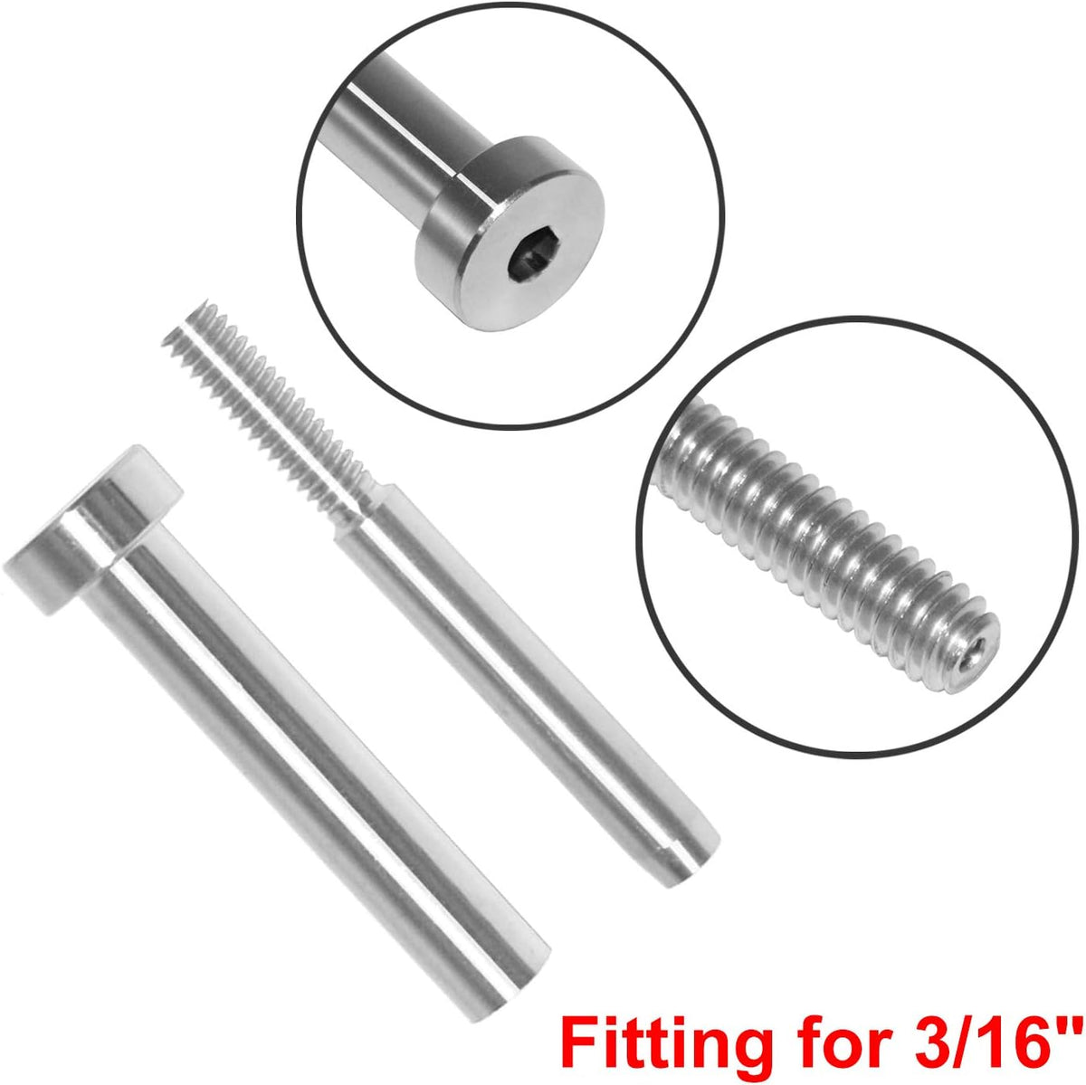 40 Pack Stainless Steel Invisible Receiver and Swage Stud End for 3/16 Inch Cable Railing X8532