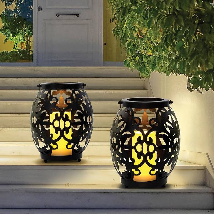 Black 2-Pack Metal Filigree Lantern with LED Candle F582071