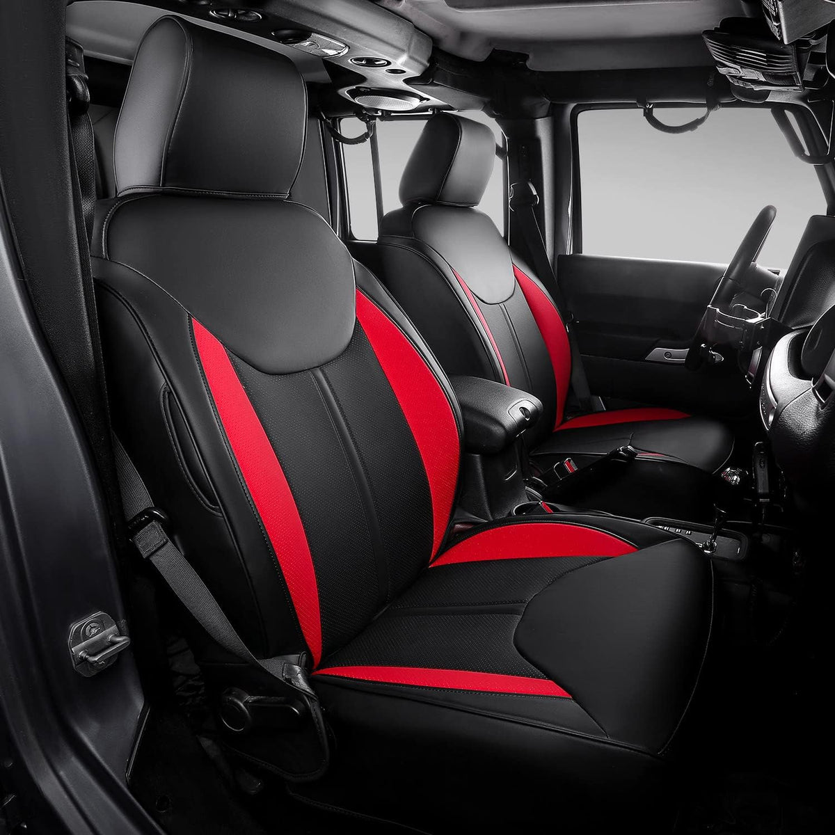 Black+Red PU Leather Seat Covers for Jeep Wrangler JK 4 Door Z241218