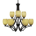 Nine Light 2-Tier Chandelier Dark Granite Finish with Linen Glass F310
