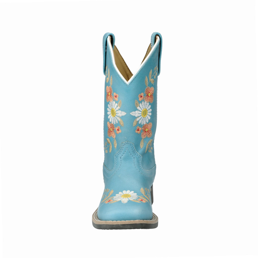 Turquoise Leather Western Boot with Embroidery P475