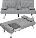 Dark Grey Upholstered Convertible Futon Sofa Bed with Removable Armrests L815535