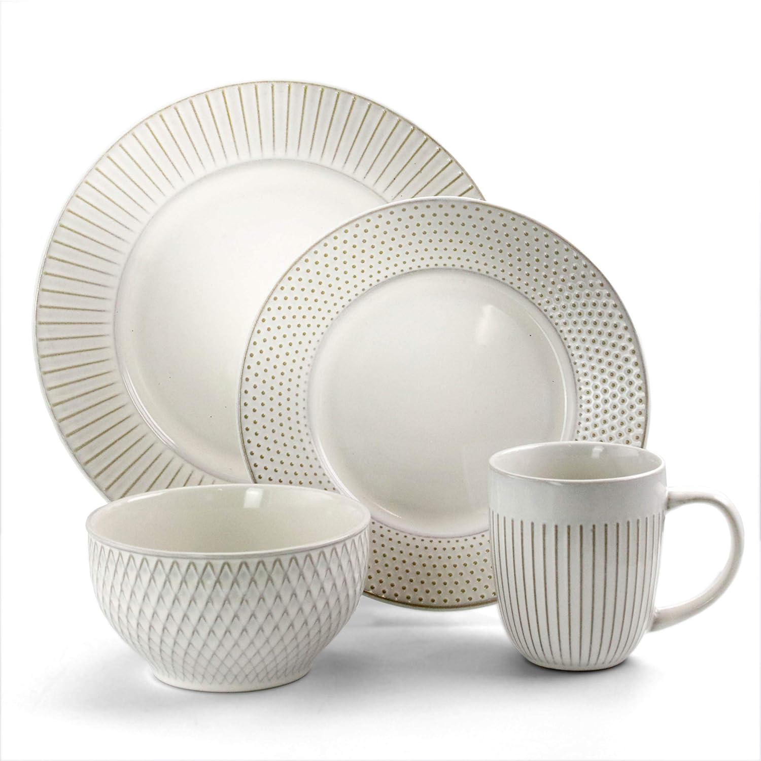 16 Piece White Stoneware Dinnerware Dish Set W252452