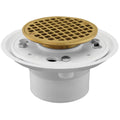 2x22 No Caulk PVC Shower Drain with Brass Tailpiece and Polished Brass Round Strainer T405497