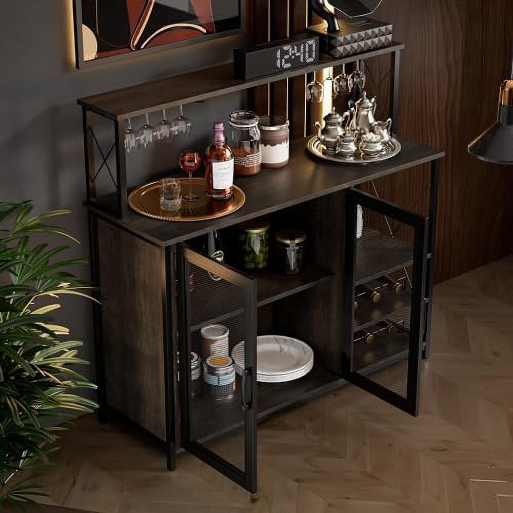 Dark Brown Wine Cabinet with Removable Wine Rack and Glass Holder M3956