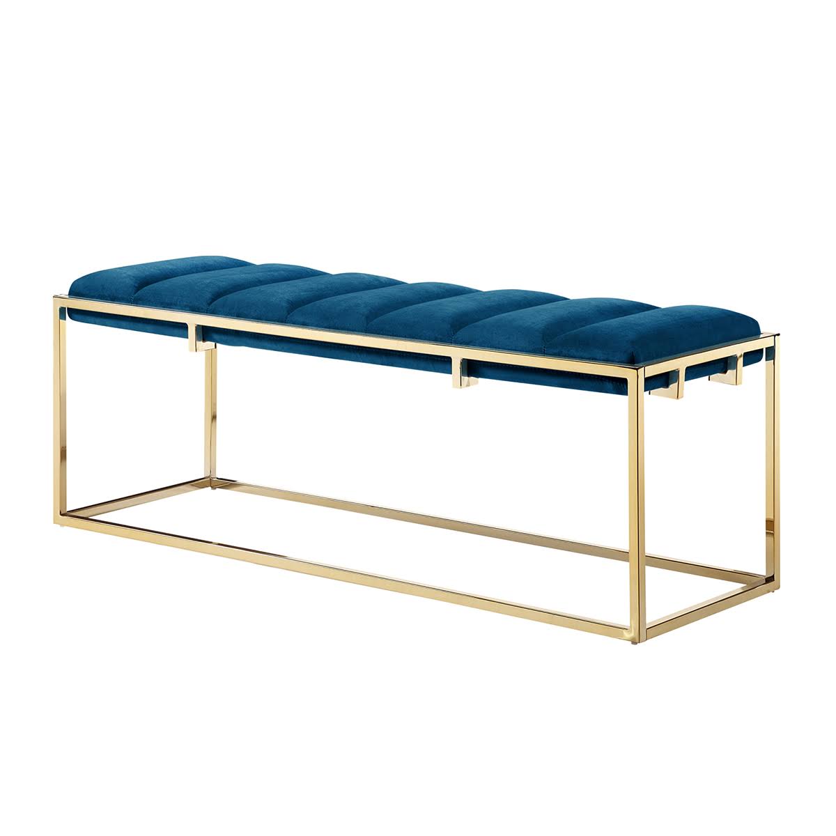 Channel Tufted Velvet Bench Metal Frame V7555