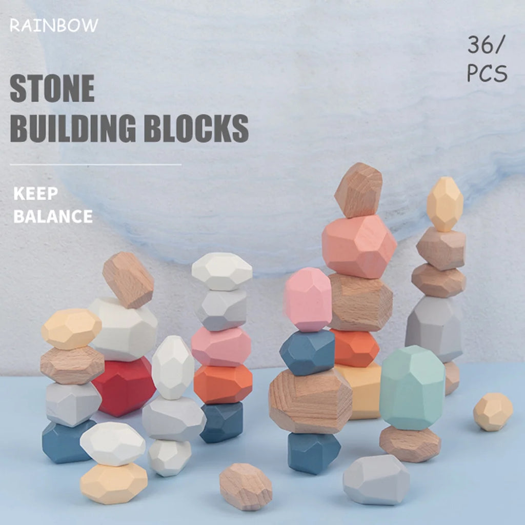 36Pcs Colorful Wooden Stacking Balancing Stone Building Blocks K1798