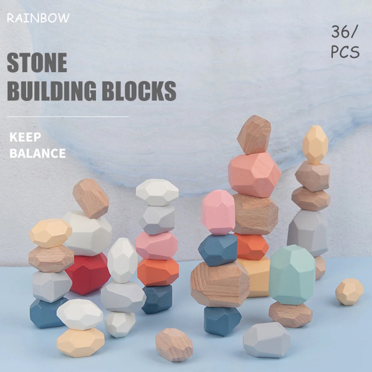 36Pcs Colorful Wooden Stacking Balancing Stone Building Blocks K1798