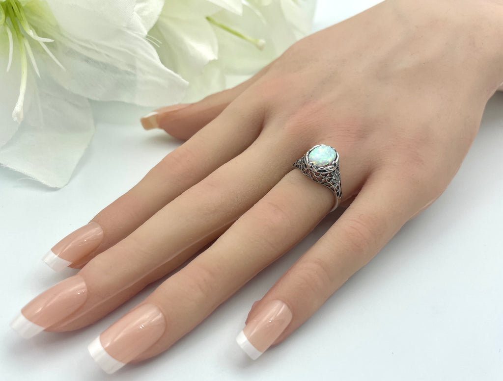 925 Sterling Silver Lab-Created Opal Ring B6820