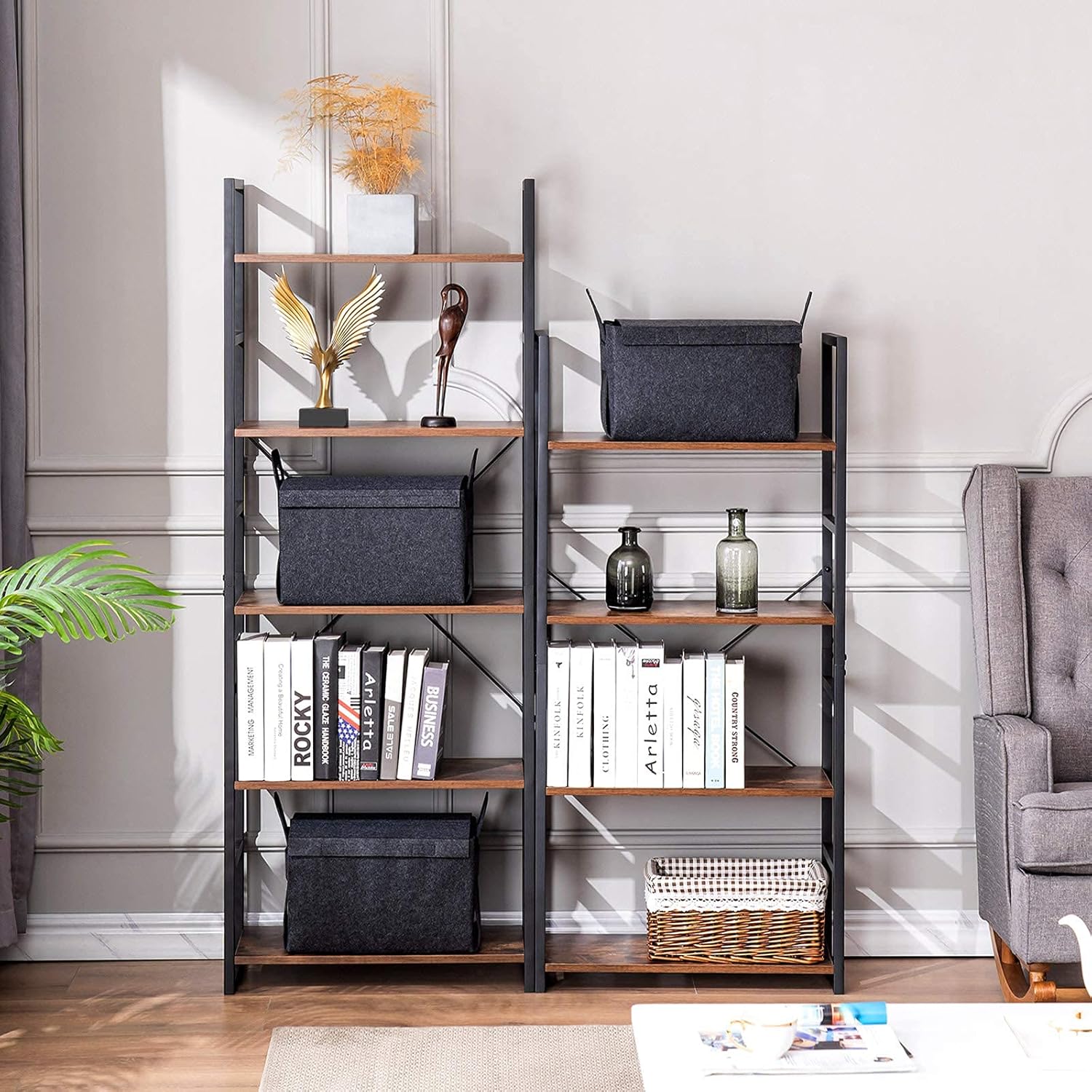 5 Tier Tall Bookshelf Bookcase, Brown Y270