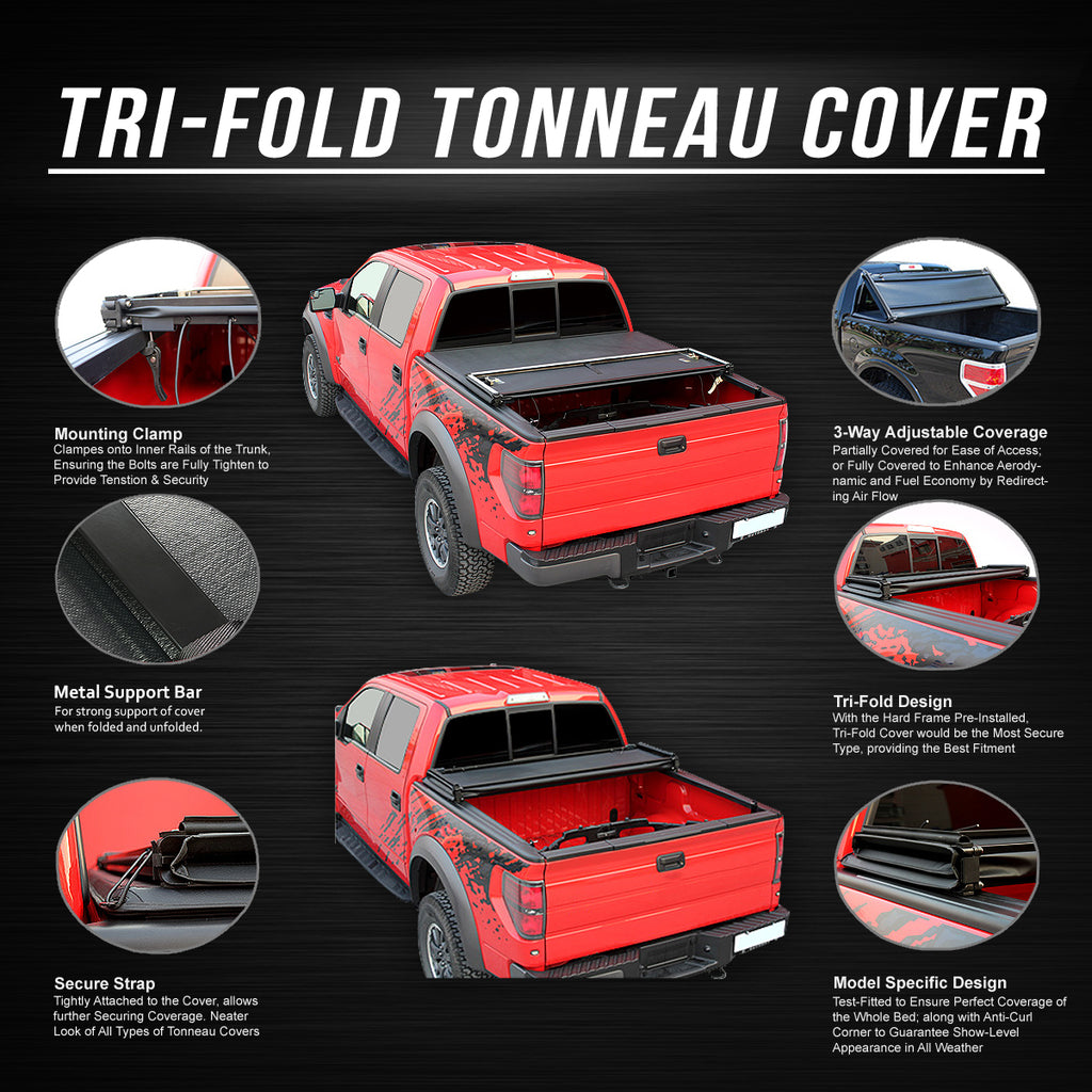 Tri-Fold Soft Tonneau Cover for Jeep Gladiator Pickup Truck Bed Z22240