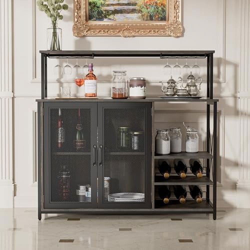 Dark Brown Wine Cabinet with Removable Wine Rack and Glass Holder M3956