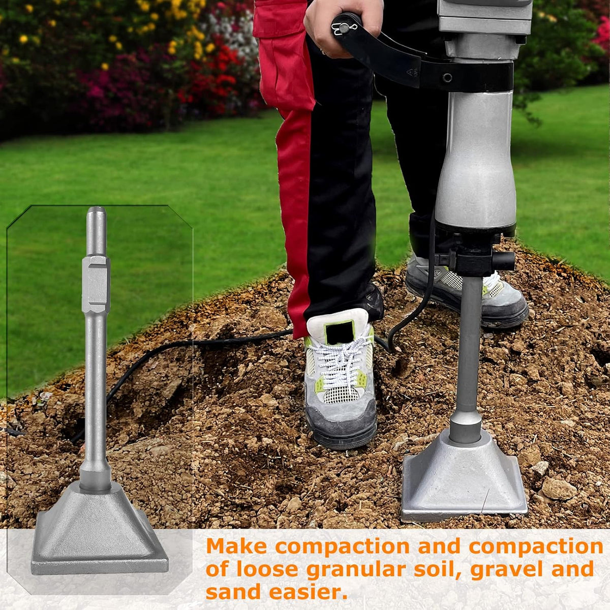 Jack Hammer 1-1/8 inch Tamper Shank and Plate, Dirt Tamper 6 x 6 inch Compactor Plate with Electric Chisel Dirt Compactor, Electric hammer Solid Compactor for Breaker Hammer V23179