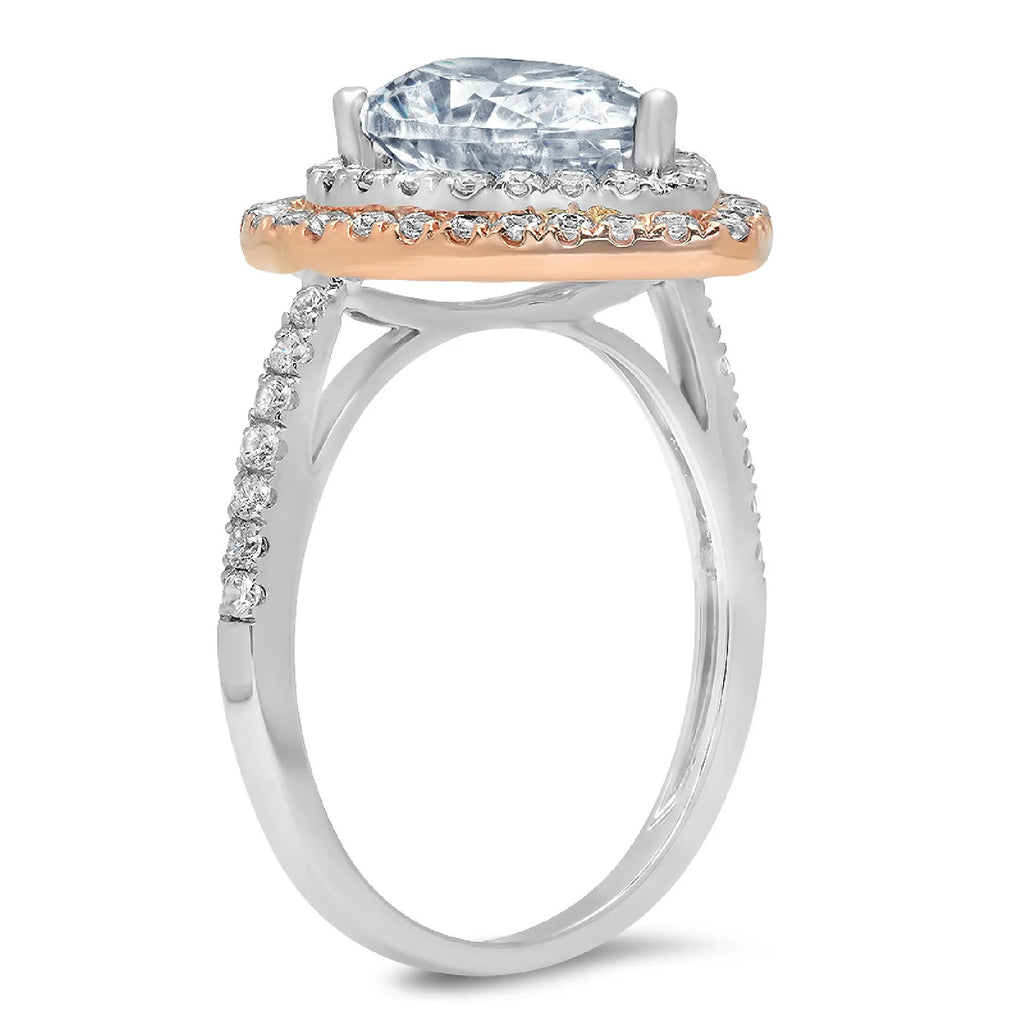 Pear Cut Blue Natural Aquamarine 18k White Rose Gold Halo Ring H407935
