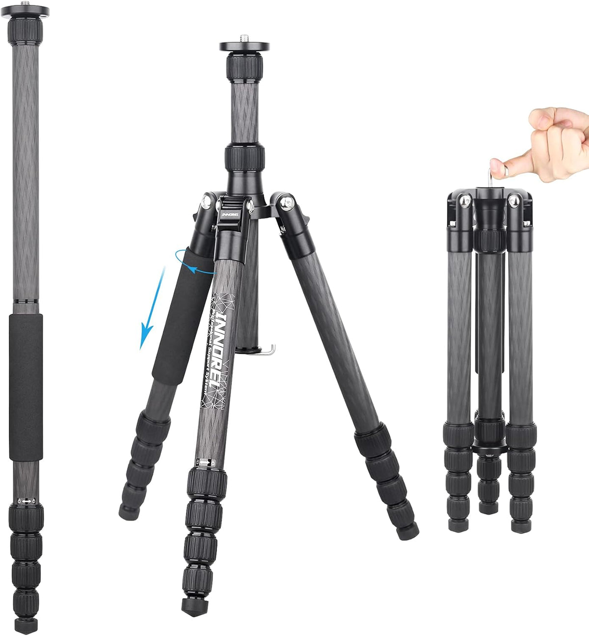 Carbon Fiber Travel Tripod Monopod with Panoramic Ball Head and Carrying Case R685002