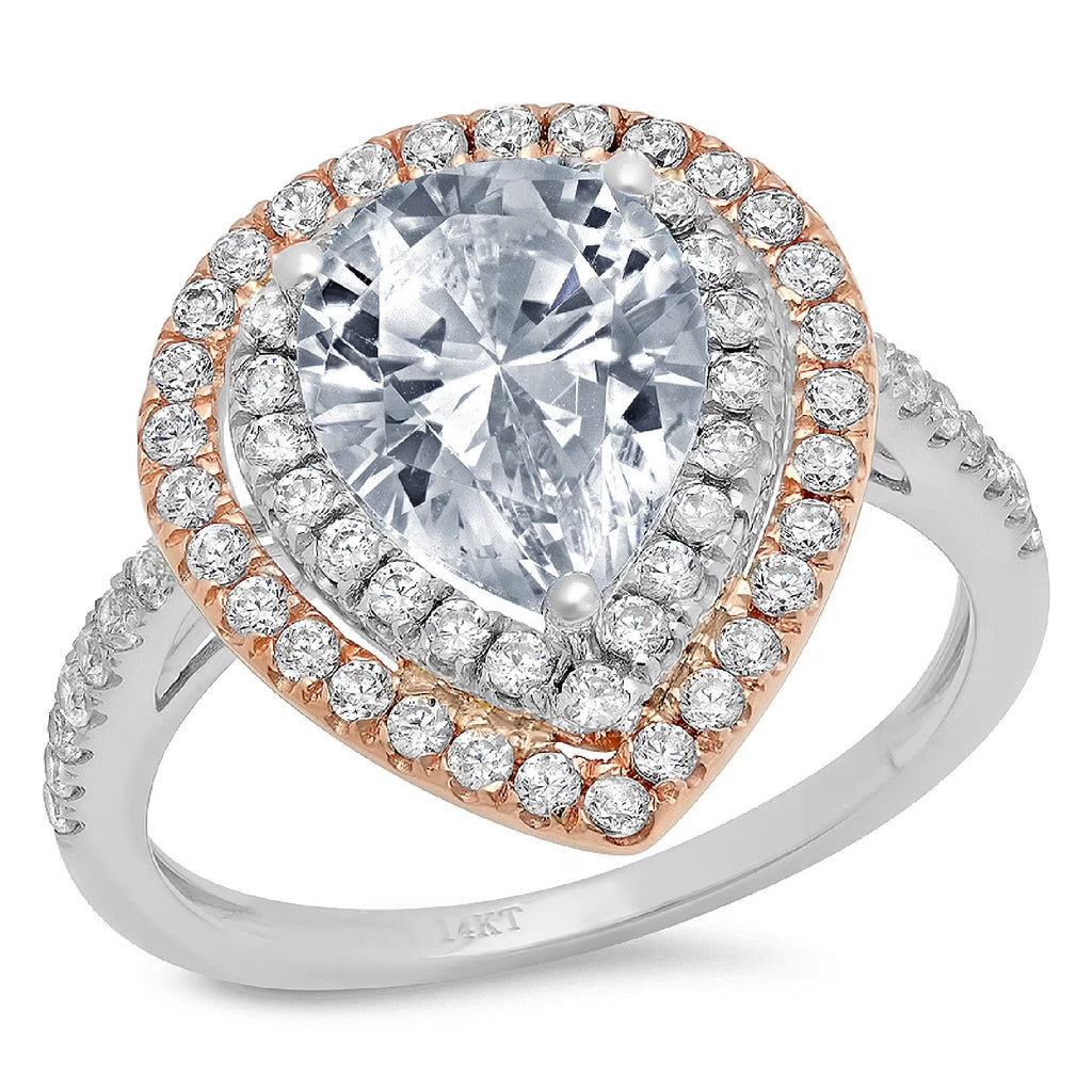Pear Cut Blue Natural Aquamarine 18k White Rose Gold Halo Ring H407935