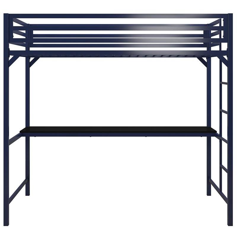 Twin Metal Loft Bed with Desk in Blue E910