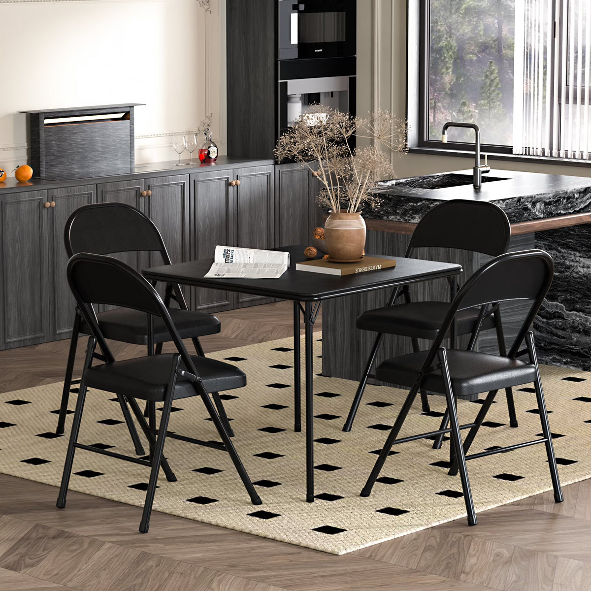 Black 5-Piece Folding Table and Chair Set X32945