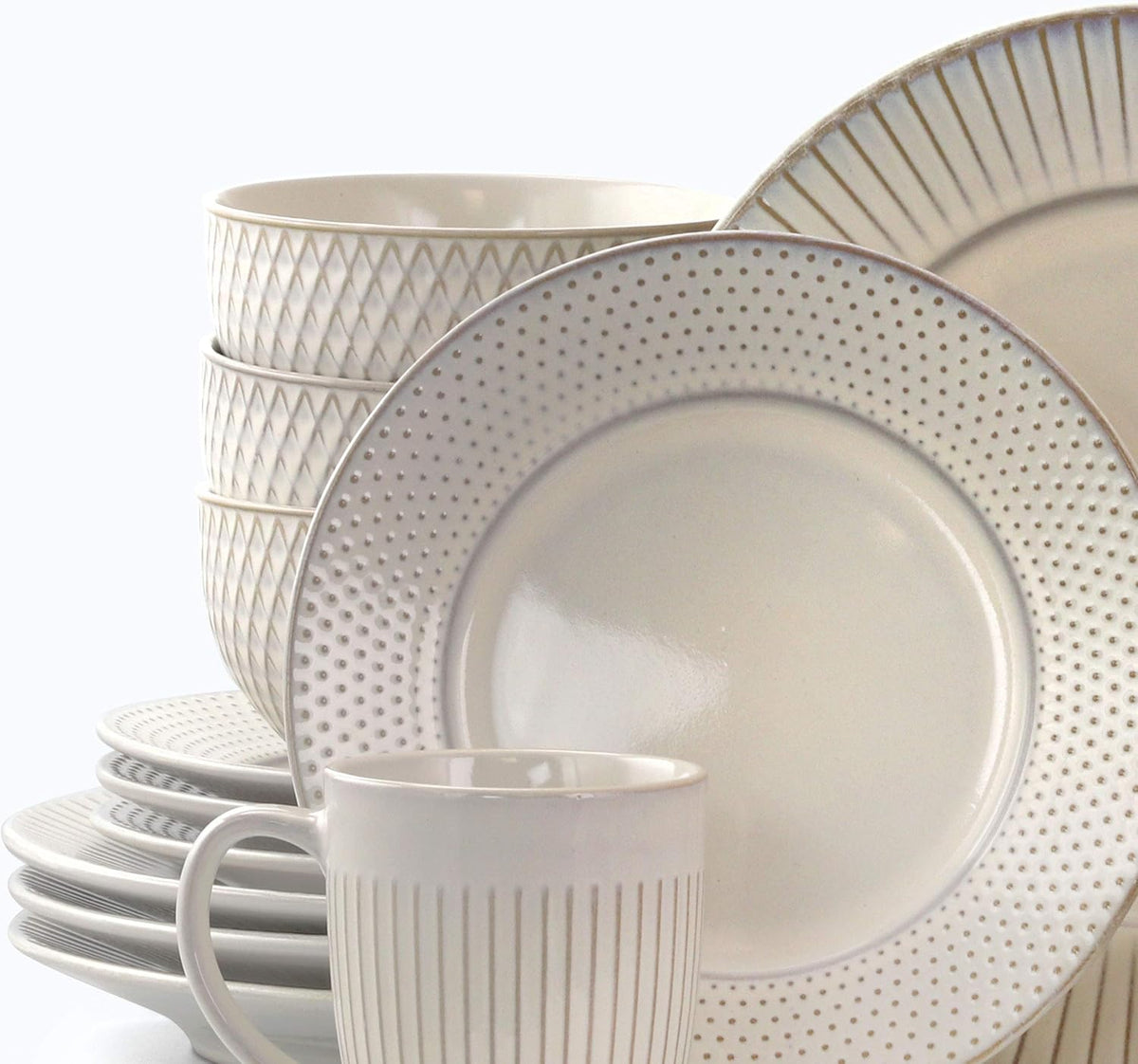 16 Piece White Stoneware Dinnerware Dish Set W252452