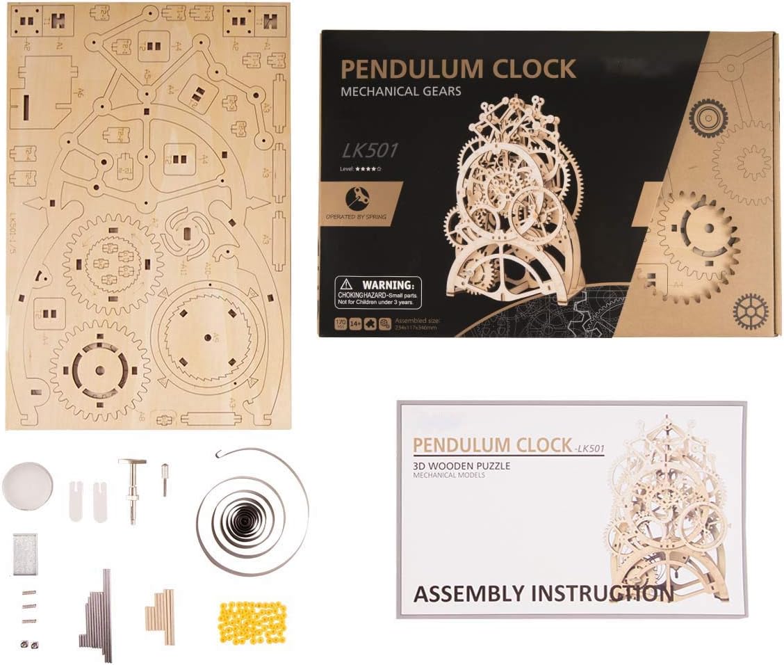 Pendulum Clock 3D Wooden Puzzle DIY Model Building Kit Q7156