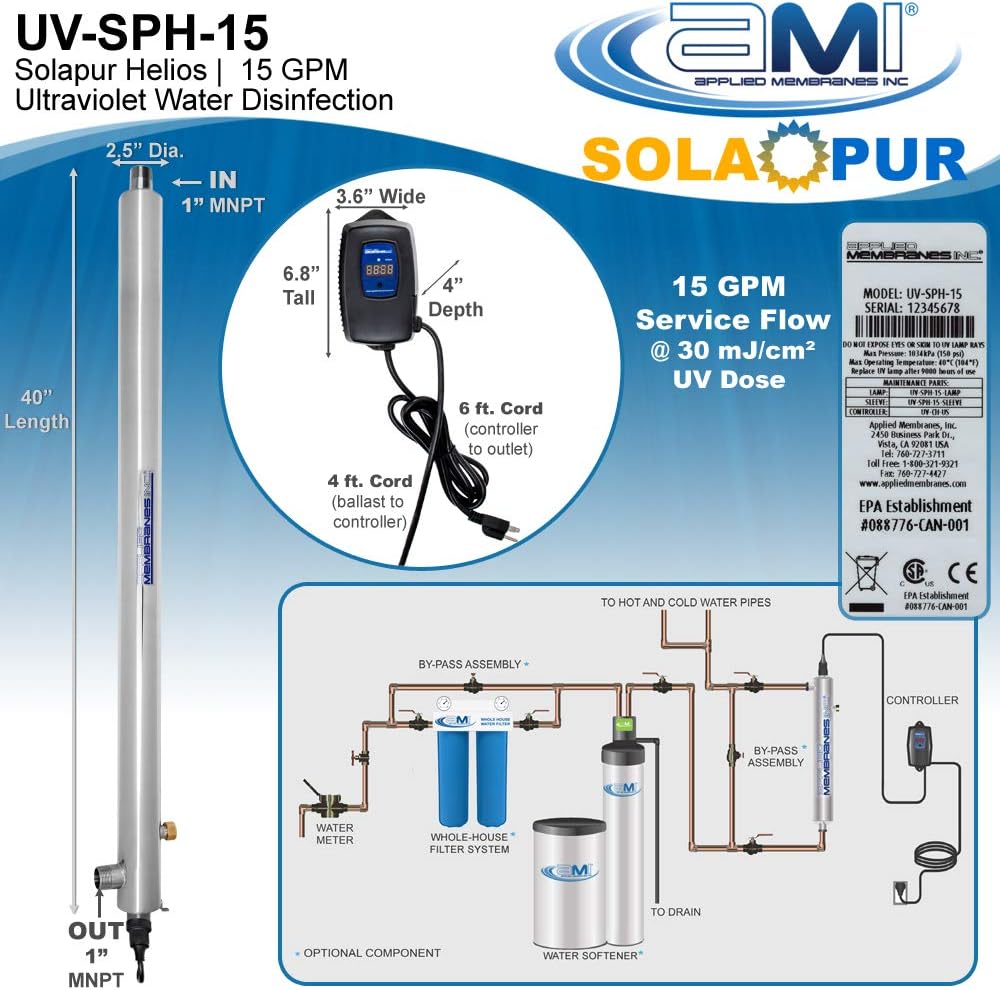 Whole House Ultraviolet Water Purifier UV Sterilizer, 15 GPM R248156