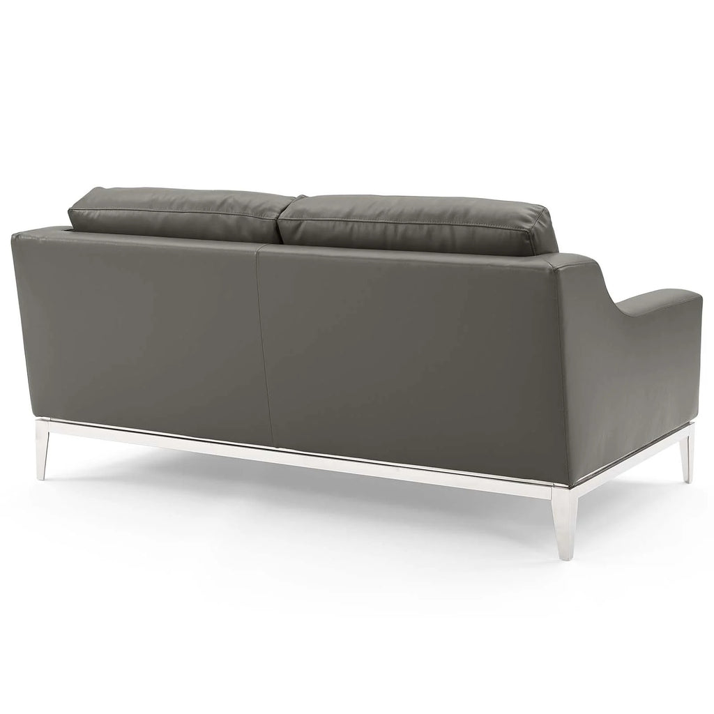 3 Piece Stainless Steel Base Leather Set in Gray V1088