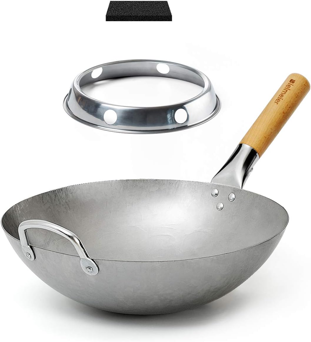 14 Inch Carbon Steel Wok with Wok Ring and Sponge K25658
