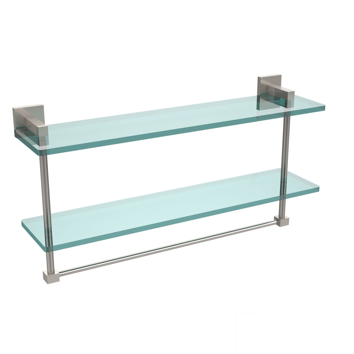 22 in. Two Tiered Glass Shelf with Integrated Towel Bar Antique Copper D734