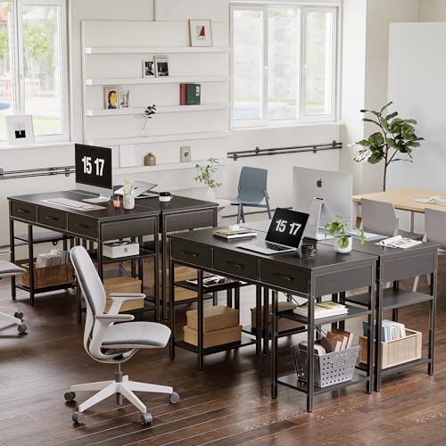 Black 47 Inch Computer Desk with 3 Drawers and Storage Shelves Y1800