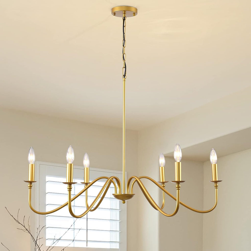 6-Light Candle Ceiling Light Farmhouse Chandelier Wood Rustic Industrial Pendant Lighting V82377