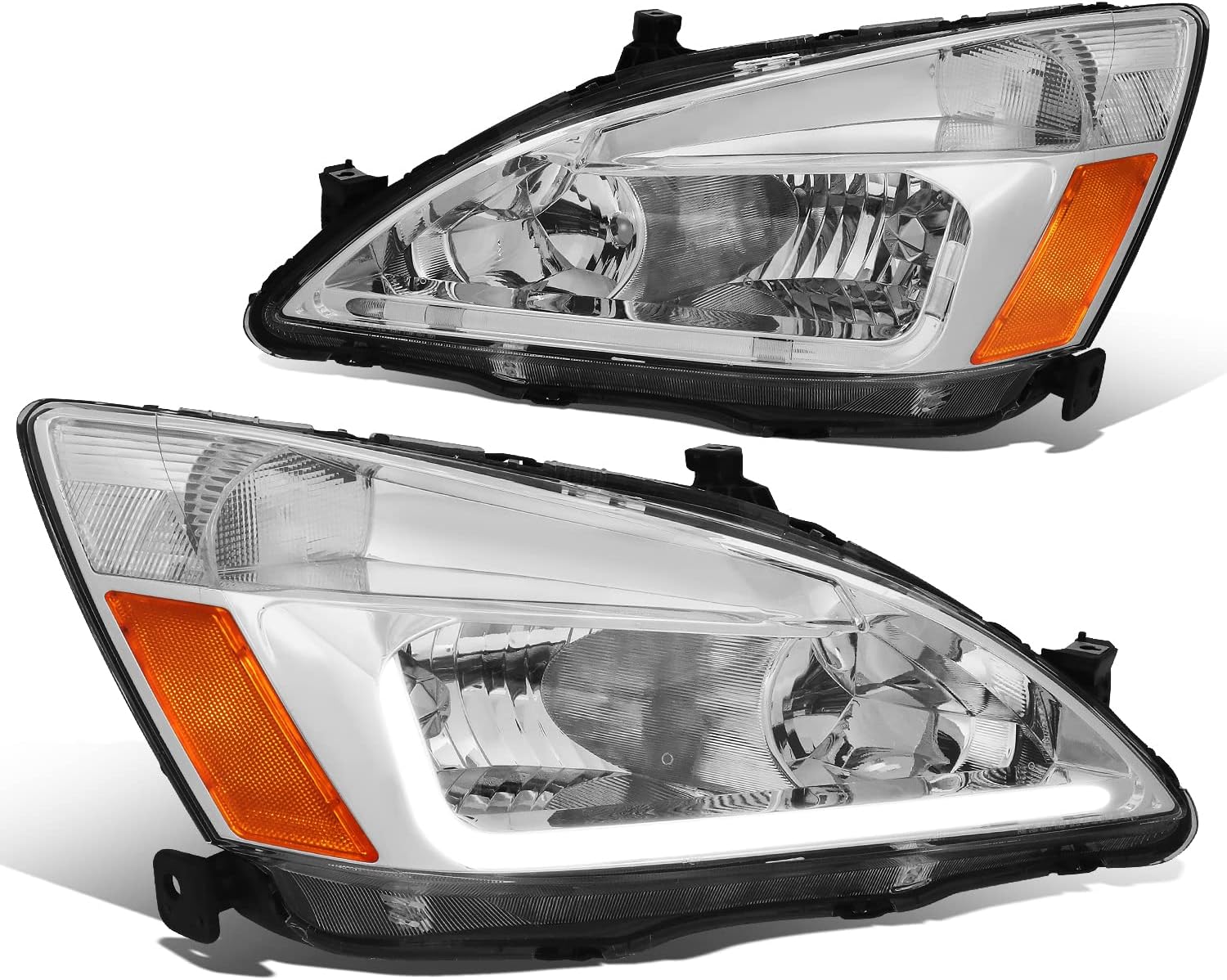 L-Styling LED DRL Headlights Assembly for Honda Accord 7th Gen 03-07, Chrome Housing D155561