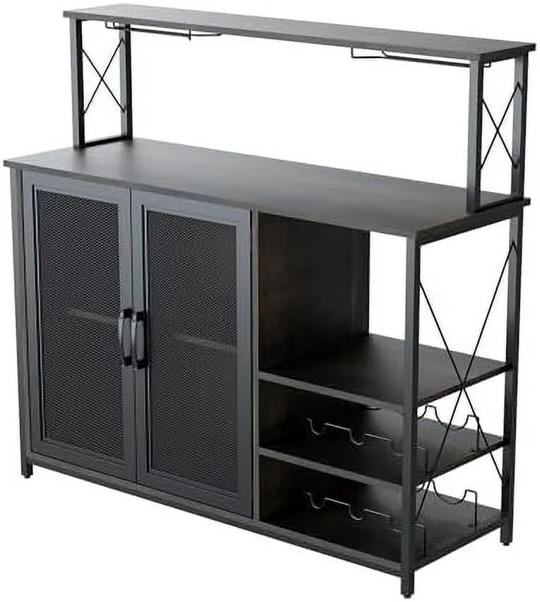 Dark Brown Wine Cabinet with Removable Wine Rack and Glass Holder M3956