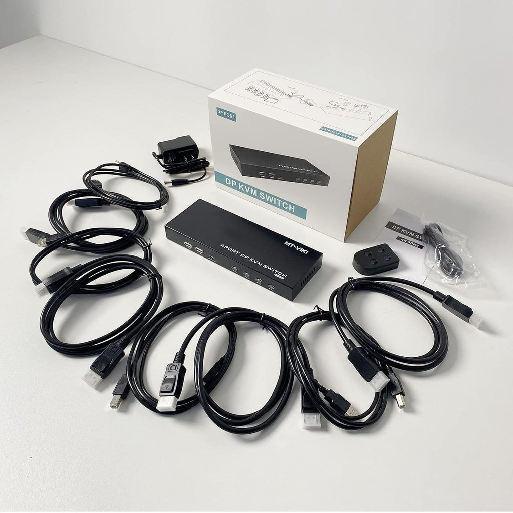 4 Port DisplayPort KVM Switch with 4 DP Cables and 4 USB Cables 4K@60Hz X728