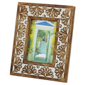 9 in. x 11 in. Rectangular Carved Wood Antique Floral Picture Frame, Whitewash Finish, Brown J557814