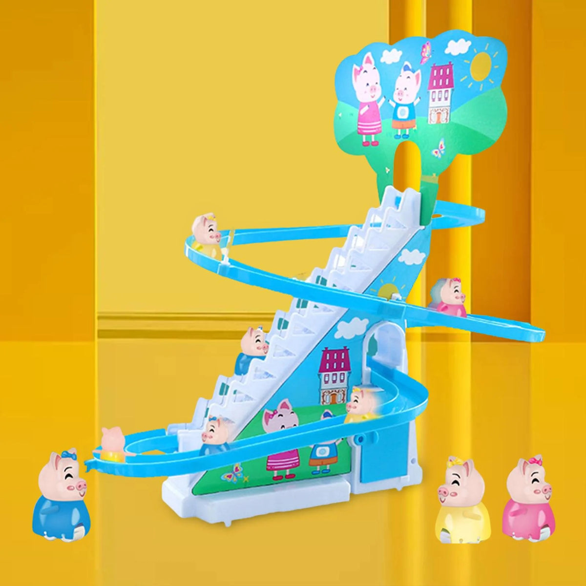 Electric Climbing Stair Toy with LED Flashing Lights Children's Roller Coaster Toy Set, 15x30x27cm A33707