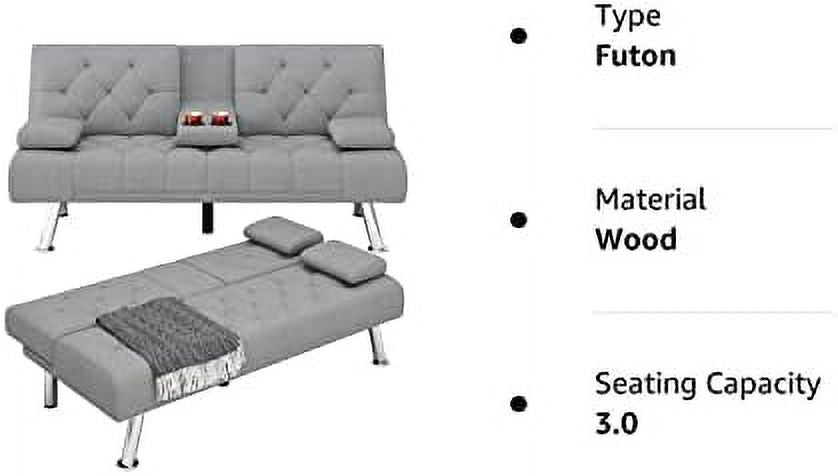 Dark Grey Upholstered Convertible Futon Sofa Bed with Removable Armrests L815535
