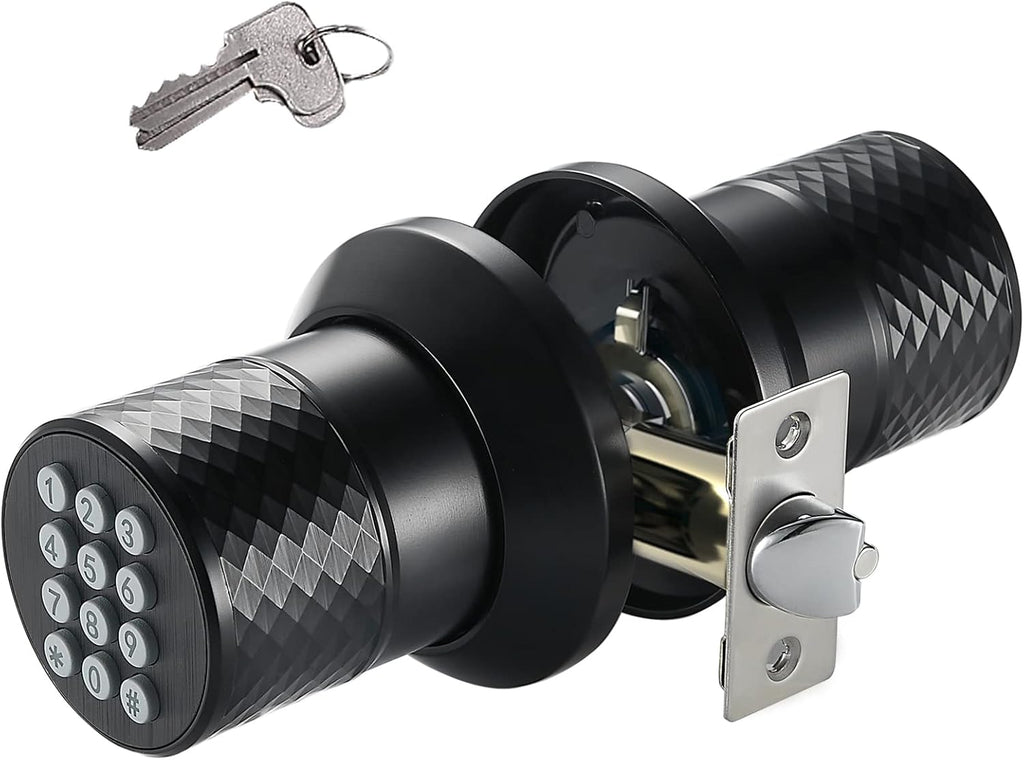 Keypad Door Knob Lock, Keyless Entry Door Lock, Anti-Slip Handle, Auto Lock, Waterproof Electronic Black Door Knob, Pack of 2 C878