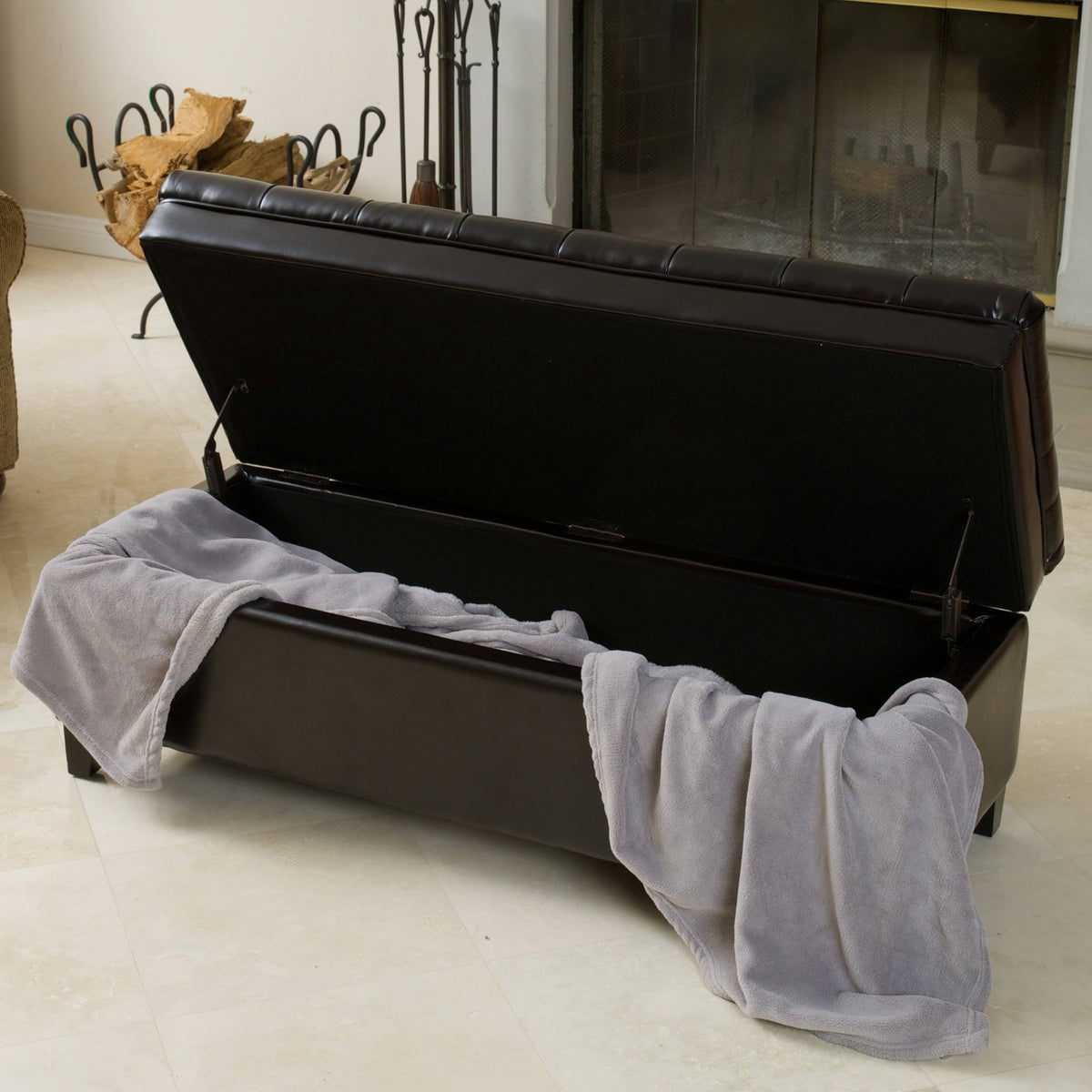Ivory Leather Storage Ottoman N7704