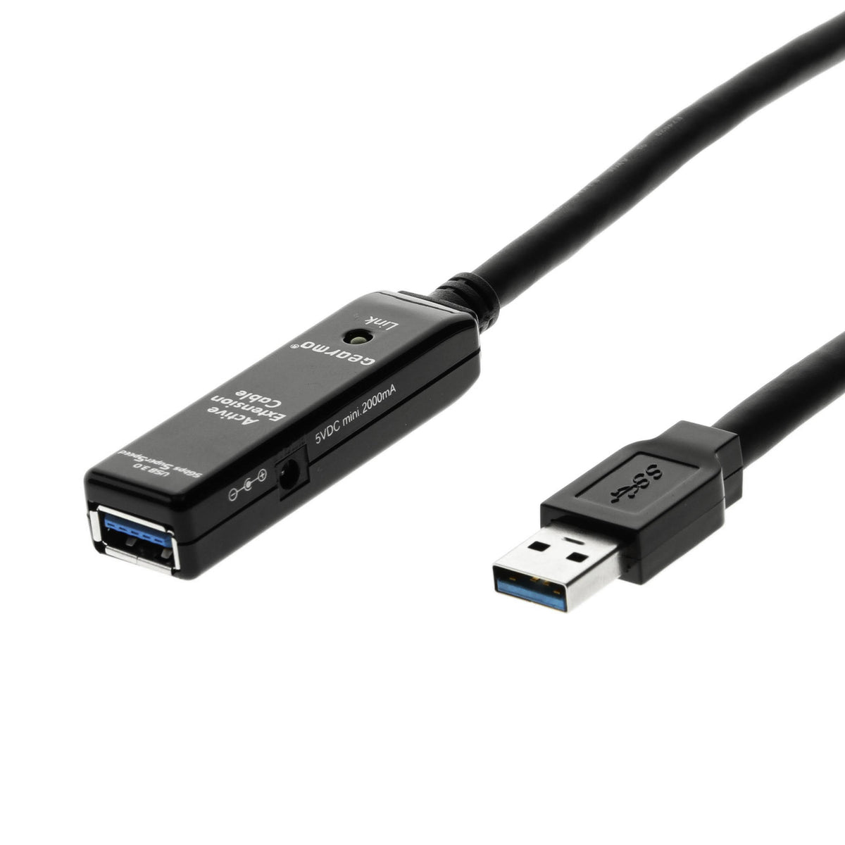 USB 3.0 Extension Cable 49Ft. A-Male to A-Female with Amplifier AC Adapter I90184
