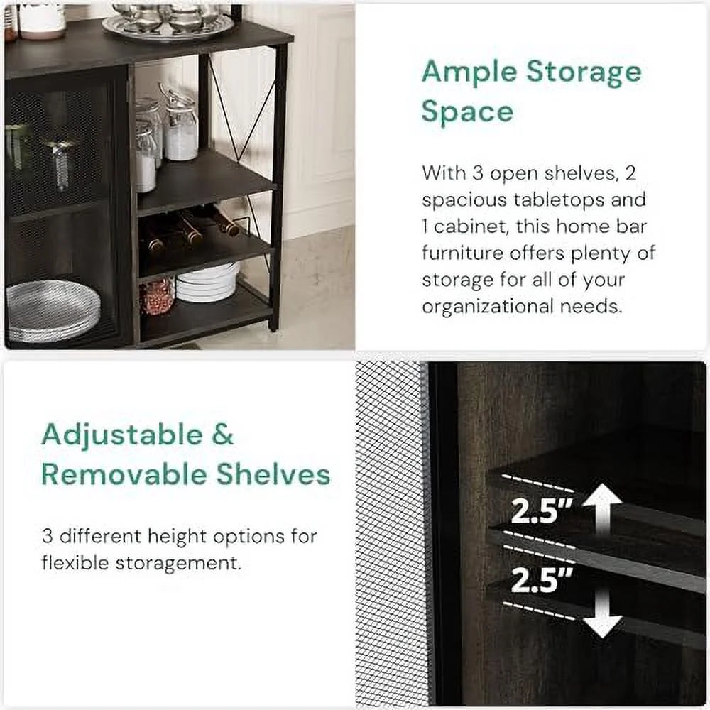 Dark Brown Wine Cabinet with Removable Wine Rack and Glass Holder M3956