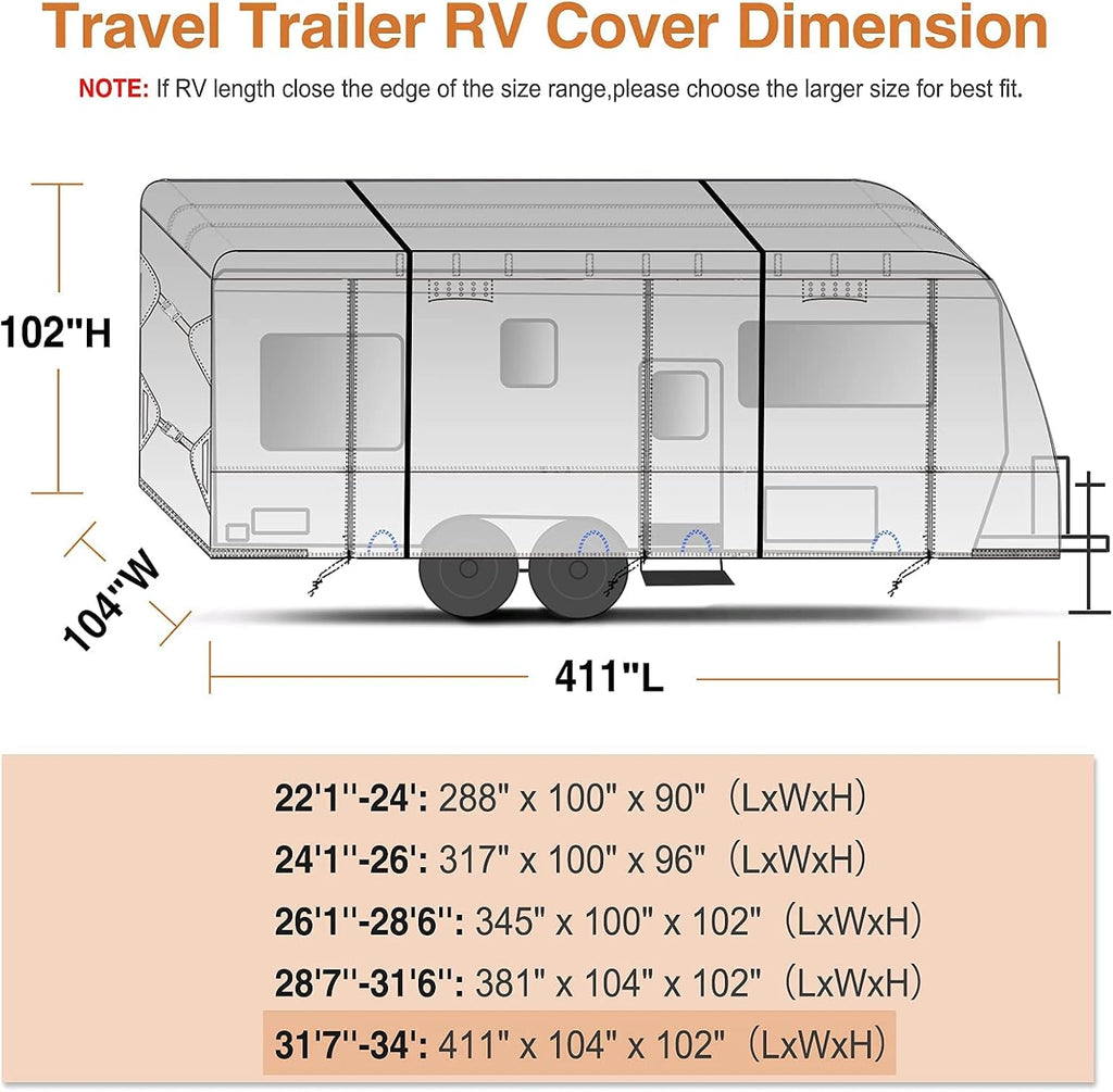 Waterproof 210D Travel Trailer RV Cover with 4 Gutter Spout Covers X40527