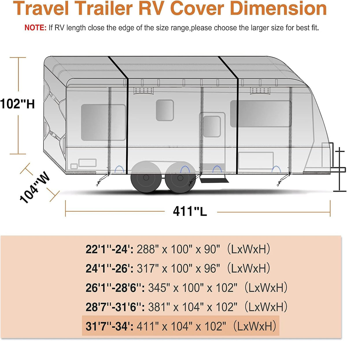 Waterproof 210D Travel Trailer RV Cover with 4 Gutter Spout Covers X40527